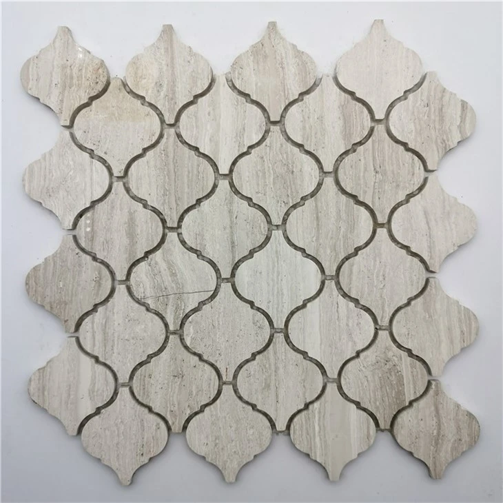 White Carrara Marble With Brass Mosaic Tiles